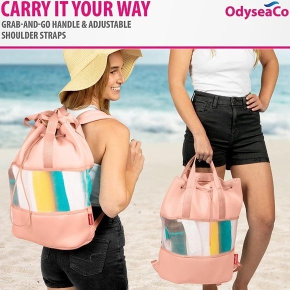 Women Pink Waterproof Neoprene Drawstring Lightweight Beach Backpack‎